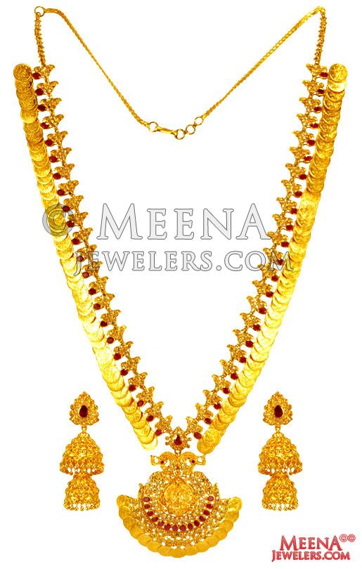22 kt Uncut Diamond Long Set DiNs24843 Long patta necklace earring set (in 22 kt gold
