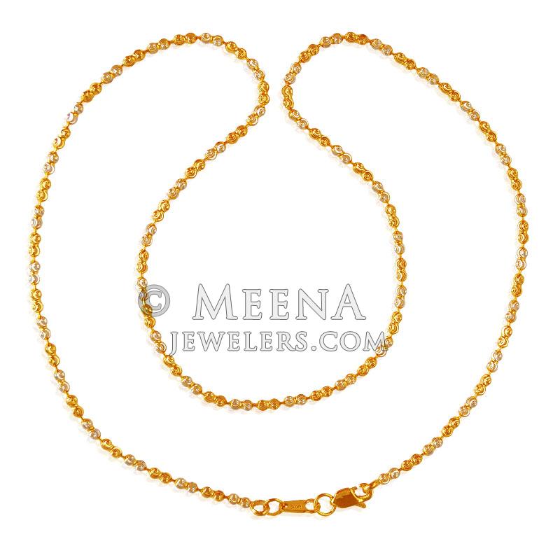 22K Gold Two Tone Ball Chain - ChFc21103 - 22K Gold Chain is designed ...