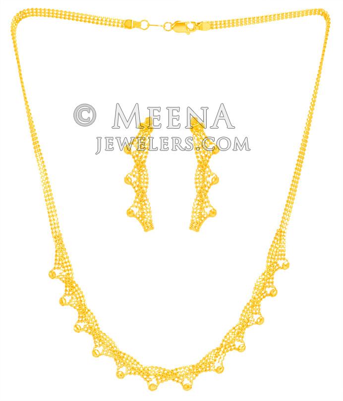 22K Gold Long Designer Necklace Set StGo23381 22 Kt Gold Designer