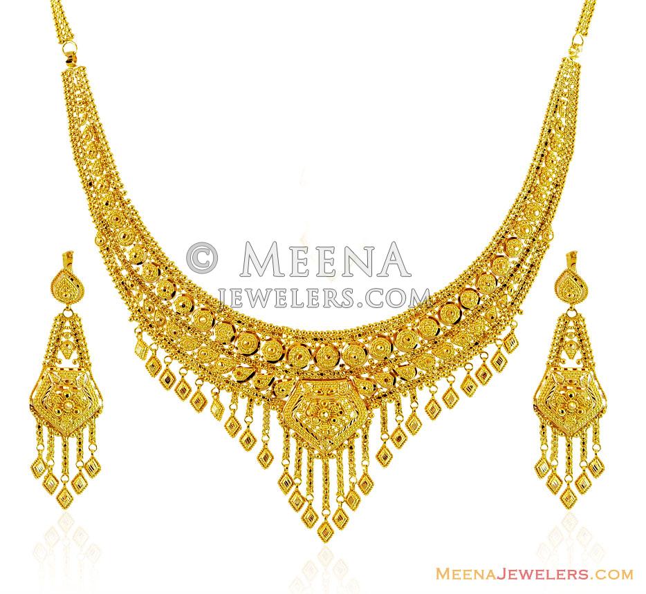 Gold Traditional Necklace Set - StLs15426 - 22k Gold Necklace ...