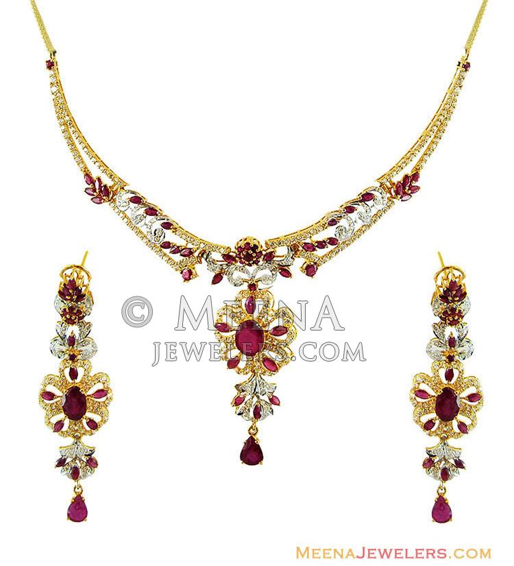 22K Designer Pakistani Ruby Set StPs13271 22Kt Gold Necklace Set