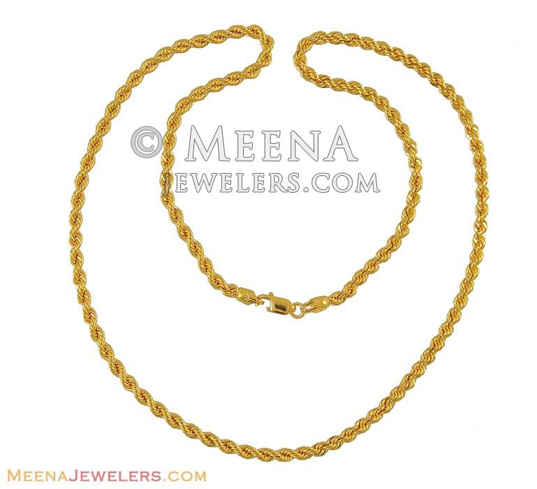 22Kt Rope Chain (20 Inch) ChPl7199 22K Gold twisted hollow Rope