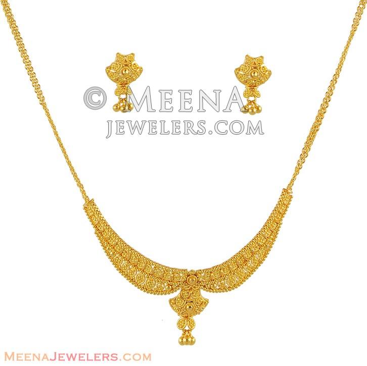 Gold fancy Necklace Set - StGd5108 - Gold Fancy Necklace and Earrings Set with Filigree designs ...