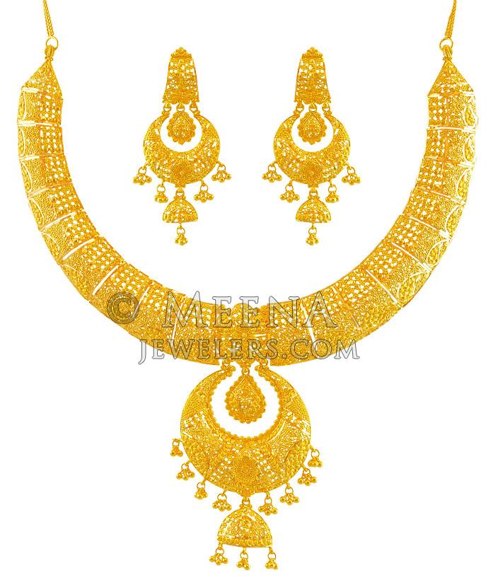 Beautiful 22K Gold Necklace Set - StBr17767 - Exclusively designed 22K ...