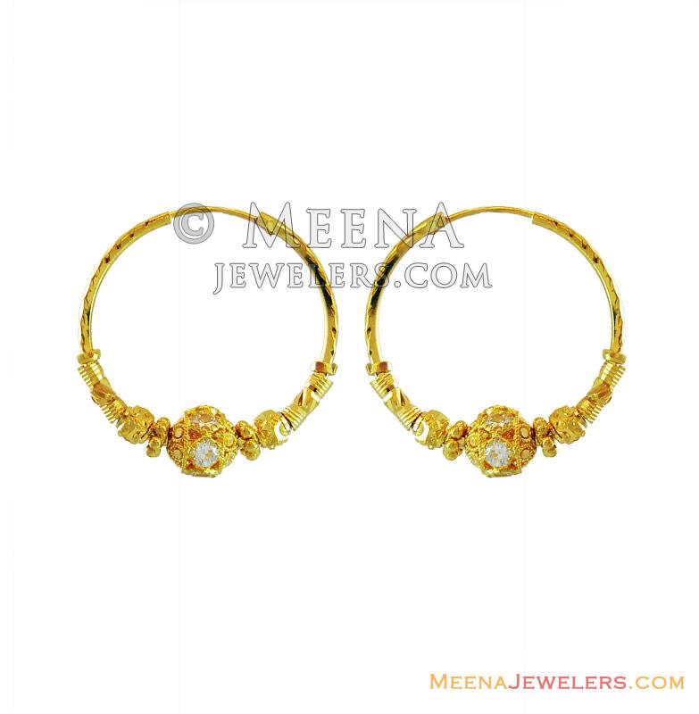 22k Indian Hoop Earrings Erhp12869 22kt Gold Indian Hoop Earrings With Fancy Design And 0098