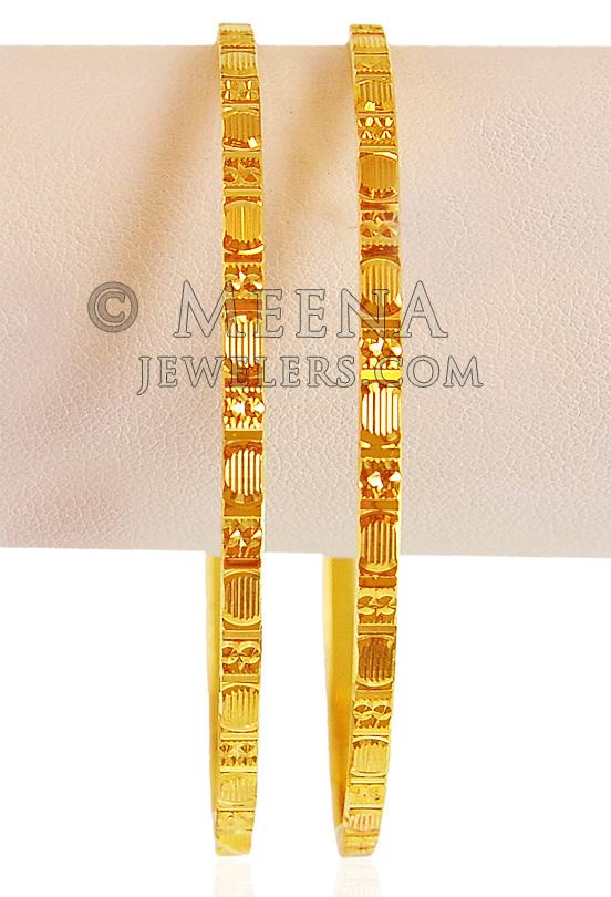22kt Gold Machine Bangles (2 Pcs) - BaGo20091 - 22kt Gold bangles (2PCs ...