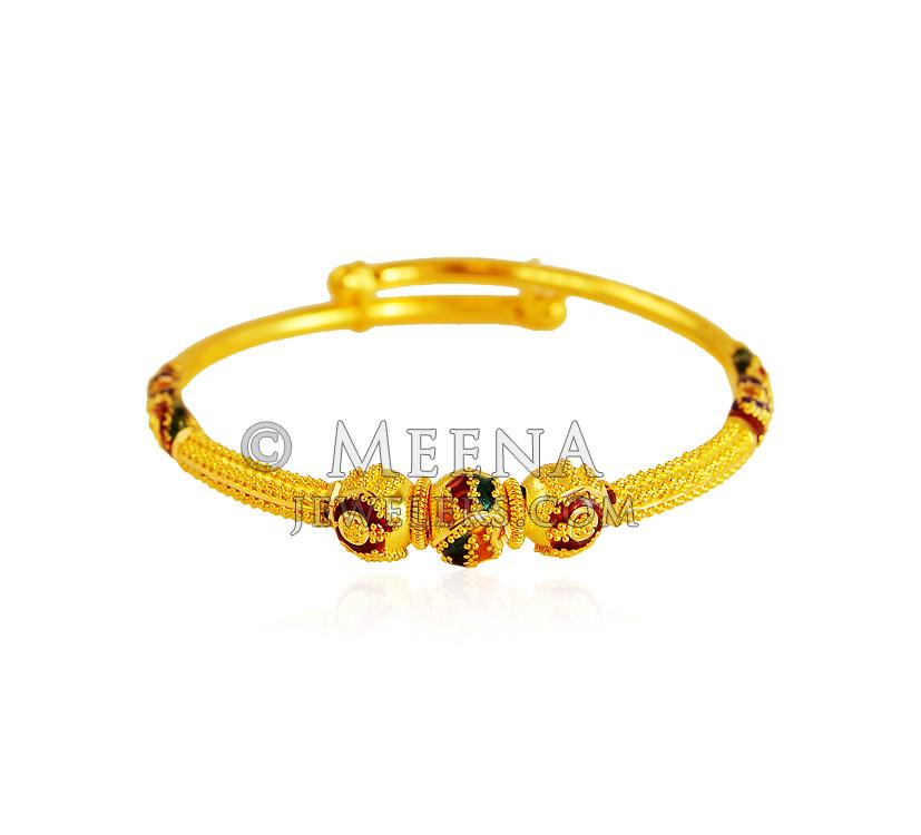 22K Gold Meenakari Baby Kada BjBa20937 22 Karat adjustable pipe