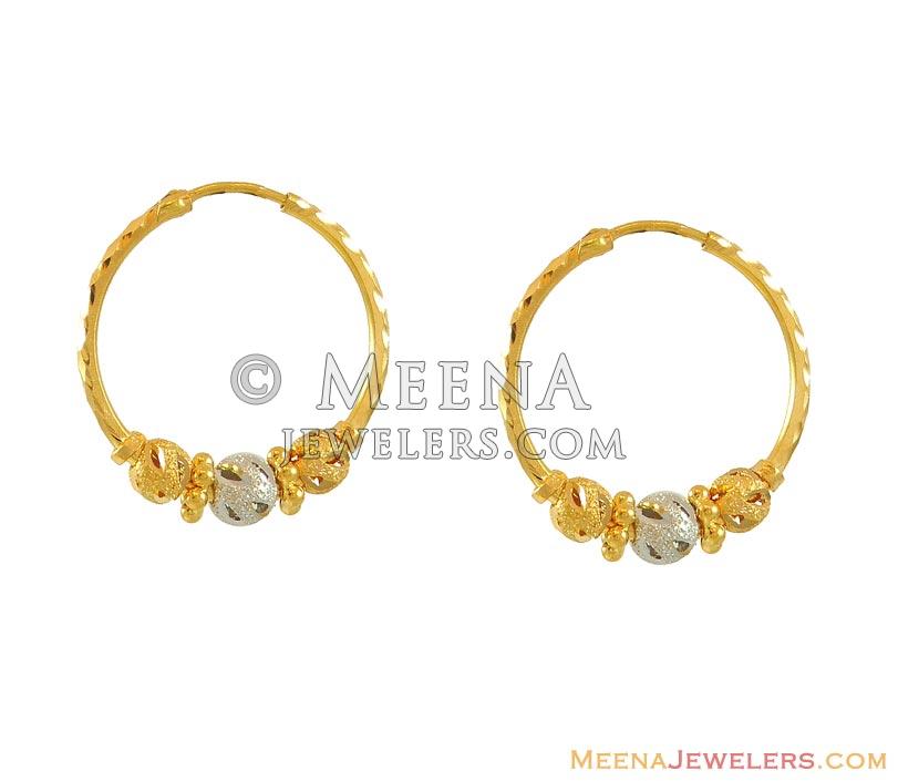 22K 2 Tone Hoop Earrings - ErHp8358 - 22K gold hoops earrings with ...