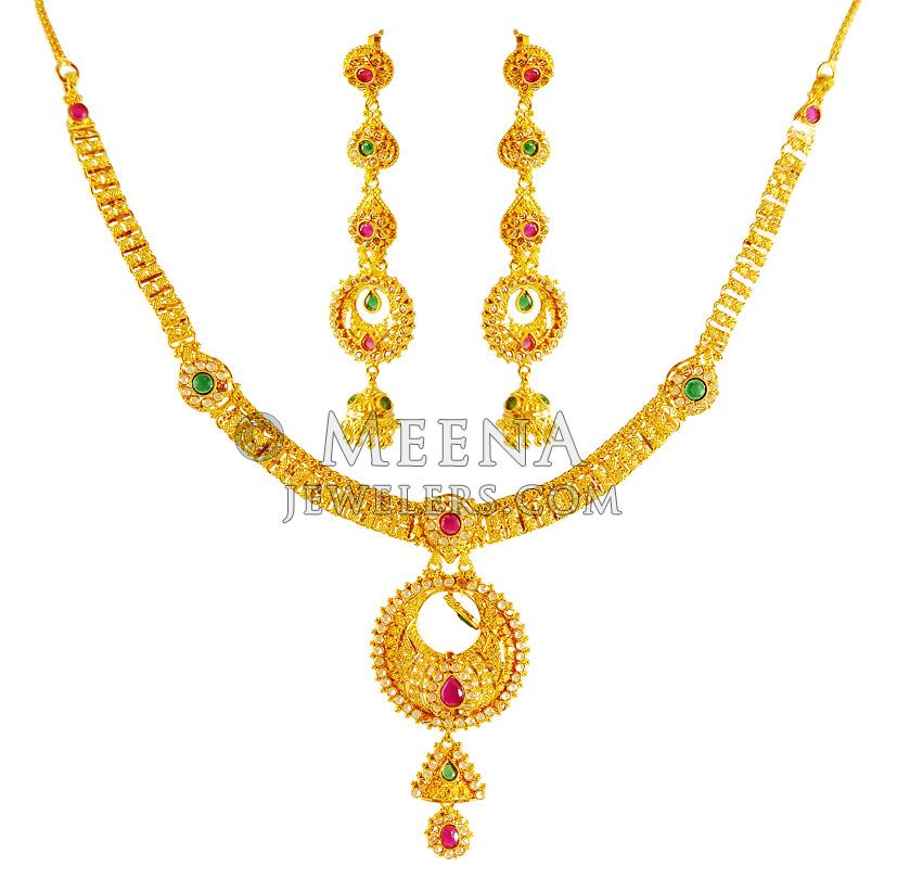 22Karat Gold Chand Bali Set - StLs19624 - 22K Gold chand bali necklace ...