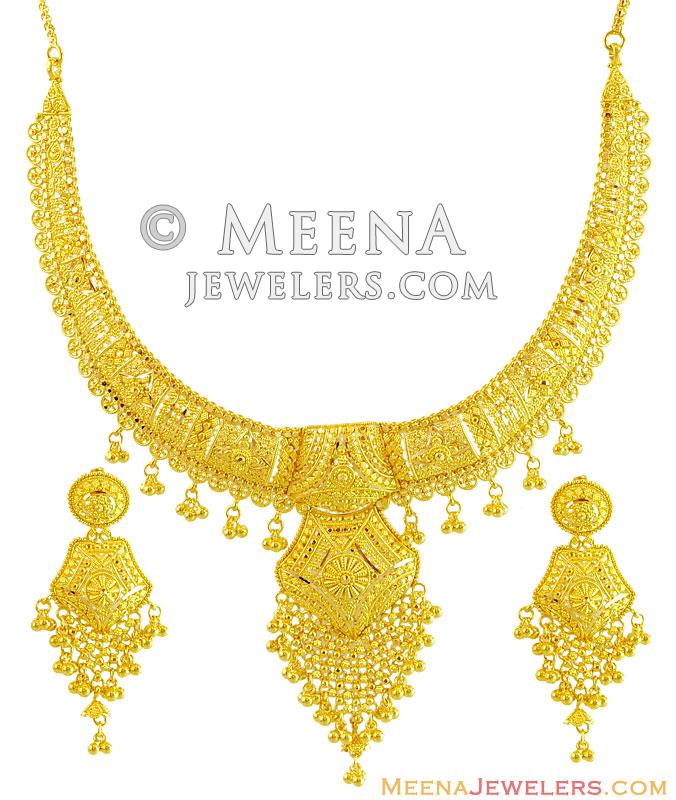 22k Yellow Gold Necklace Set - StGo14383 - 22K yellow Gold Designer ...