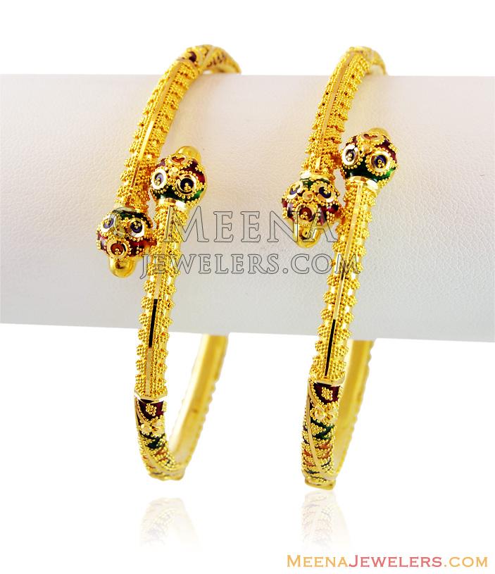 Gold Meenakari Pipe kada (2PC) - BaKa15845 - 22k Gold pipe Kada (2PC ...