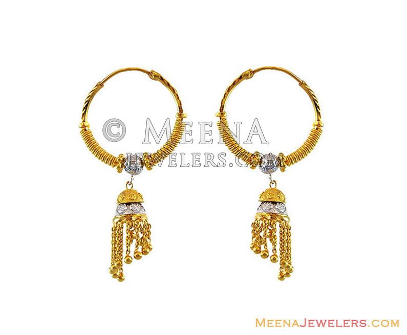 22k Designer Jhumki Bali Erhp13149 22kt Gold Bali Earring With Two Tone Uniquely Designed 4530