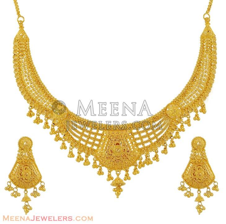 22k Gold Designer Necklace Set Stgo8130 22k Yellow Gold Necklace Earring Set Is Beautifully