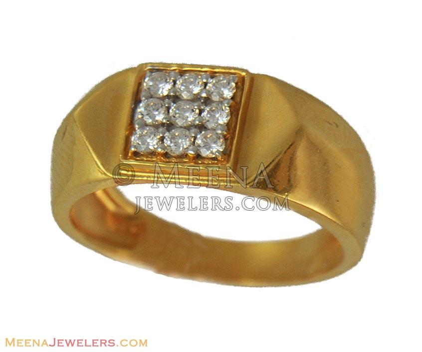22K Yellow Gold Stones Ring - RiMs11204 - 22K gold mens ring with star ...