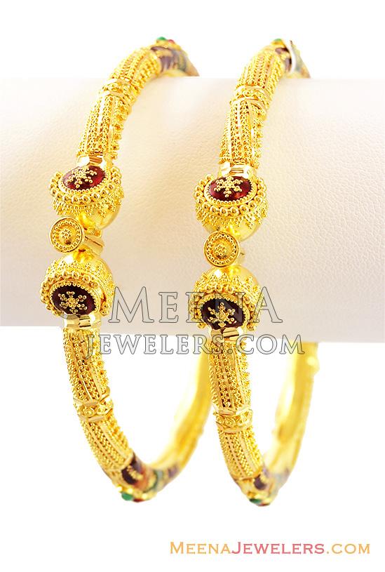 Meenakari (Pair)Exclusive Kadas 22K - BaKa13750 - 22k Gold Exclusive ...