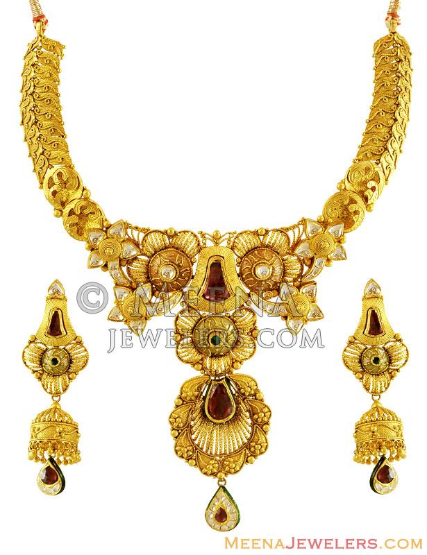 22K Designer Kundan Necklace Set - StAn14396 - 22K Gold Designer Kundan ...