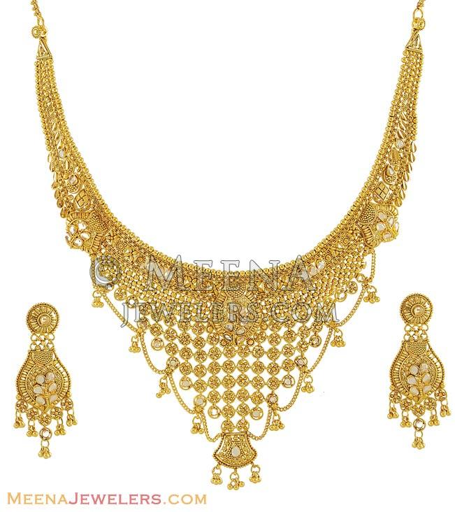 22k Antique With Polki Set - StAn7722 - 22k gold designer necklace ...