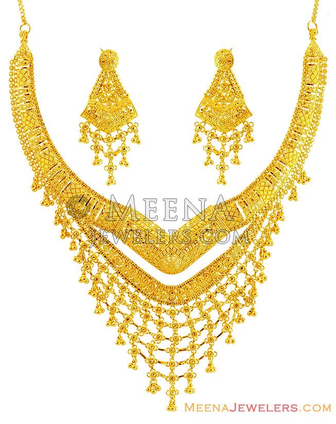 22K Gold Designer Filigree Set - StGo14318 - 22K Fancy Necklace and ...