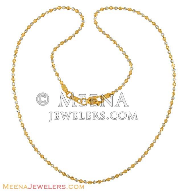 22k Two Tone Ball Chain ChFc8113 22k gold chain in yellow and white gold, design with small