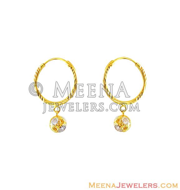 22k Fancy Ball Hoops Earrings - ErHp12740 - 22K yellow Gold small Hoop ...