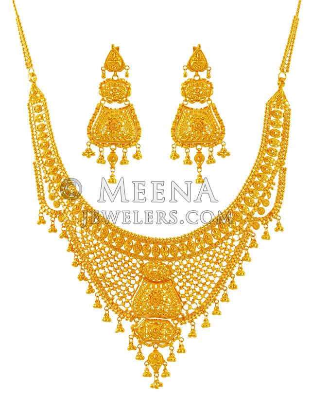 22K Gold Designer Necklace Set - StGo17762 - 22K Gold beautiful Indian ...