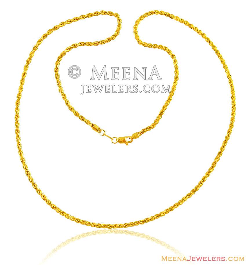 22K Gold Rope Solid Chain(24 inch) - ChPl14633 - 22k gold chain(24 ...