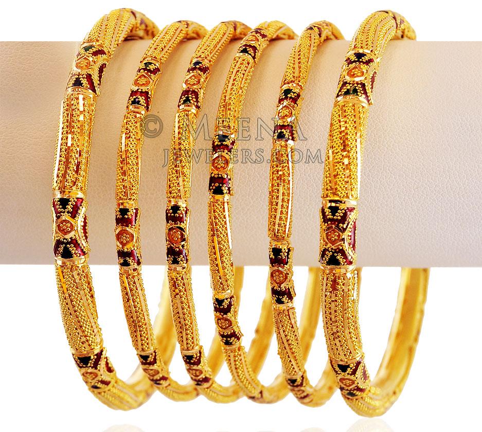 Meenakari Gold Bangles Set - BaSt18082 - 22K Gold hollow pipe bangles ...