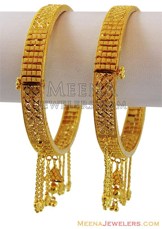 22K Gold Fancy Kada - BaKa16590 - 22K Gold Kadas (Pair), designed in a ...