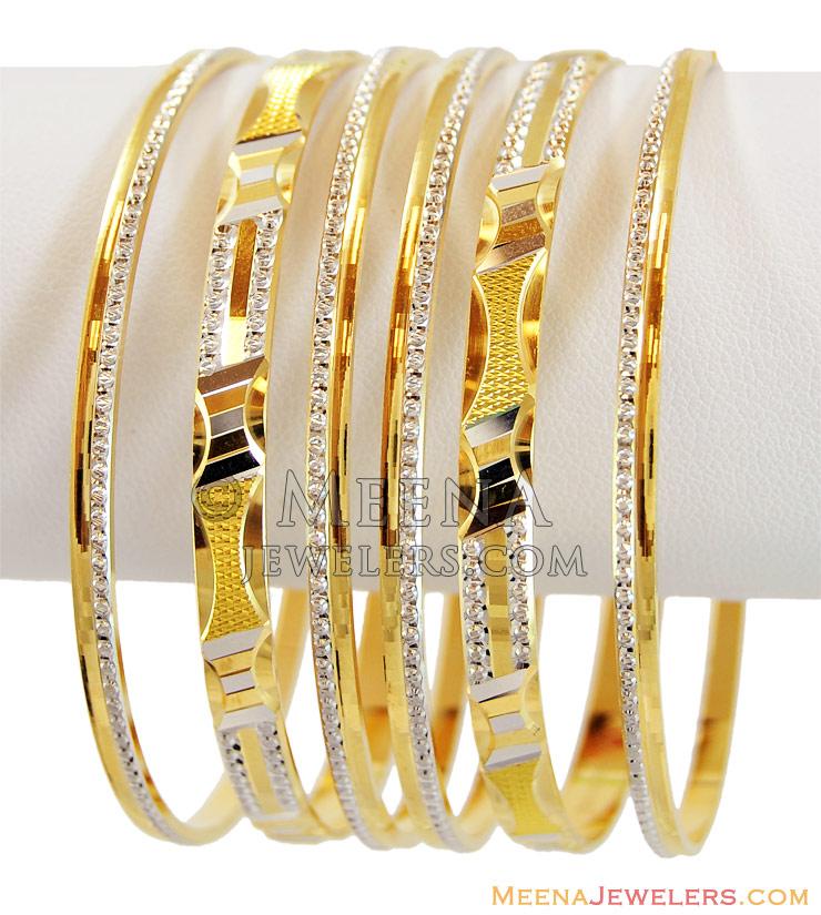 22k Designer Rhodium Bangles (6 pc) - BaSt13960 - 22k Designer Gold ...