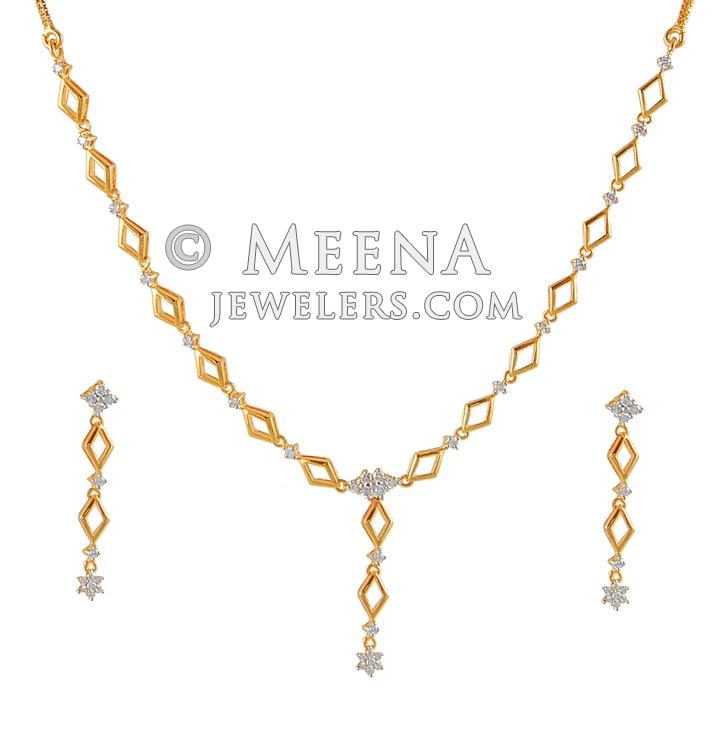 22Kt Signity Necklace Set - StGd4712 - 22K Gold Fancy Necklace and ...