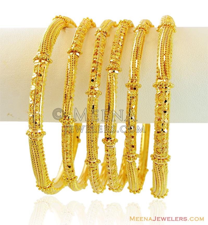 22k Exclusive Gold Bangles - bast15436 - 22k Gold Pipe Bangle Set (6 Pc ...