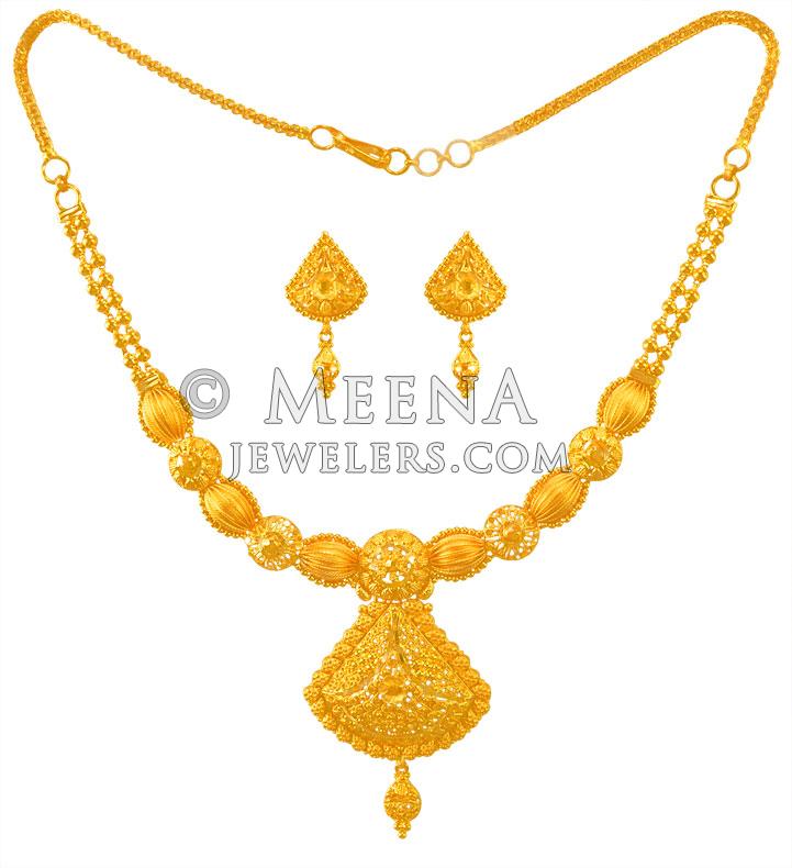 22K Gold Necklace Earring Set - StGo23395 - Indian design ...
