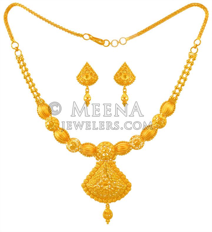 22K Gold Necklace Earring Set - StGo23395 - Indian design 22k yellow ...