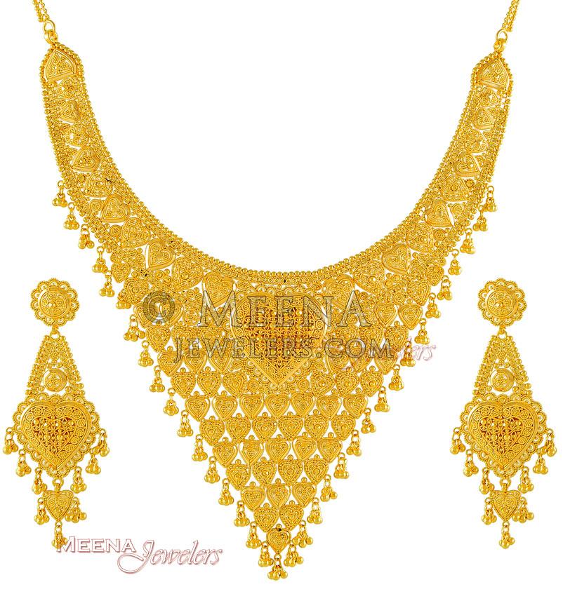 Gold Bridal Necklace and Earrings Set - StBr3465 - Gold Bridal Necklace ...