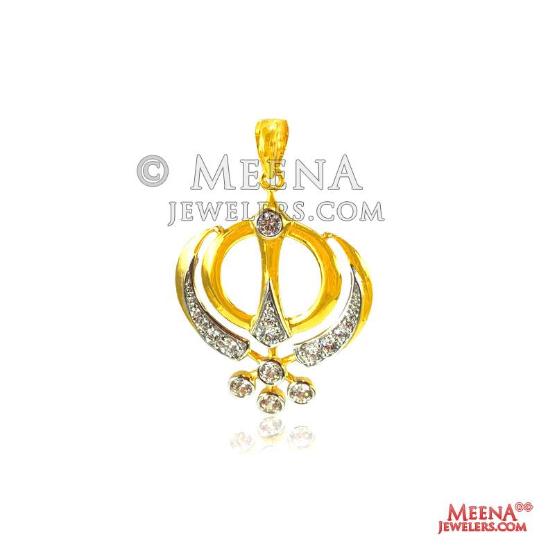 Gold Khanda Pendant with CZ PeGo25033 A big solid religious pendant