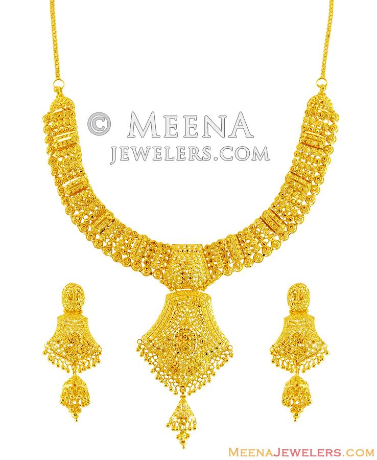 22K Exclusive Indian Necklace Set - StGo12635 - 22K Gold Designer ...