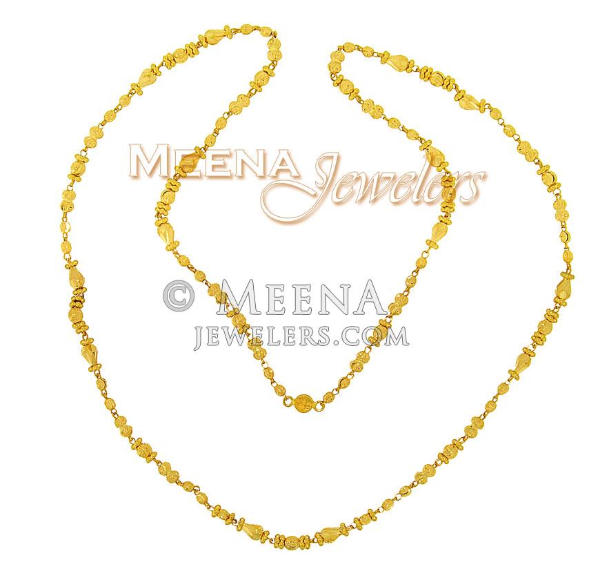 Long Gold Chain - ChLo2165 - 22Kt gold long ladies chain with gold ...