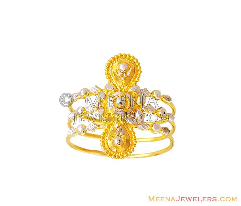22K Fancy 2 Tone Wire Ring - RiLg14021 - 22K Gold Ring designed with ...
