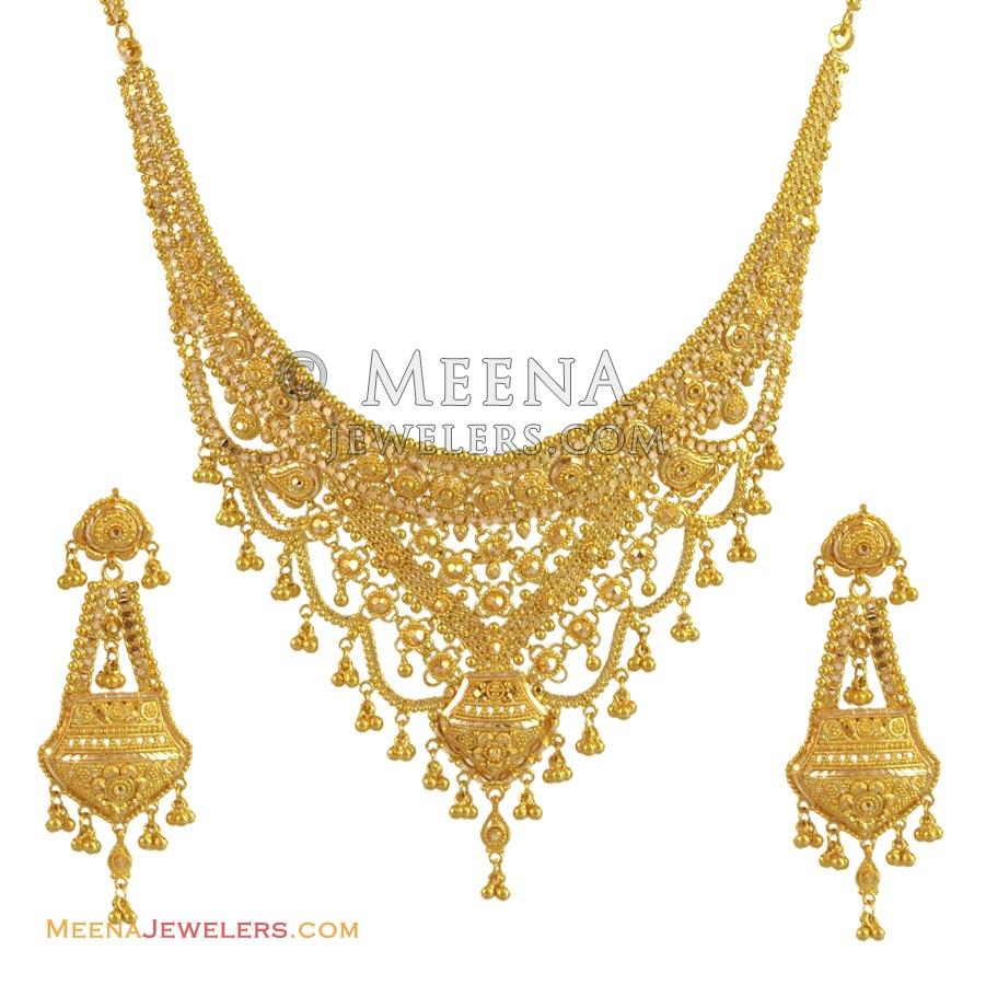 22K Gold Necklace Set - StGo10567 - 22Kt gold designer necklace and ...