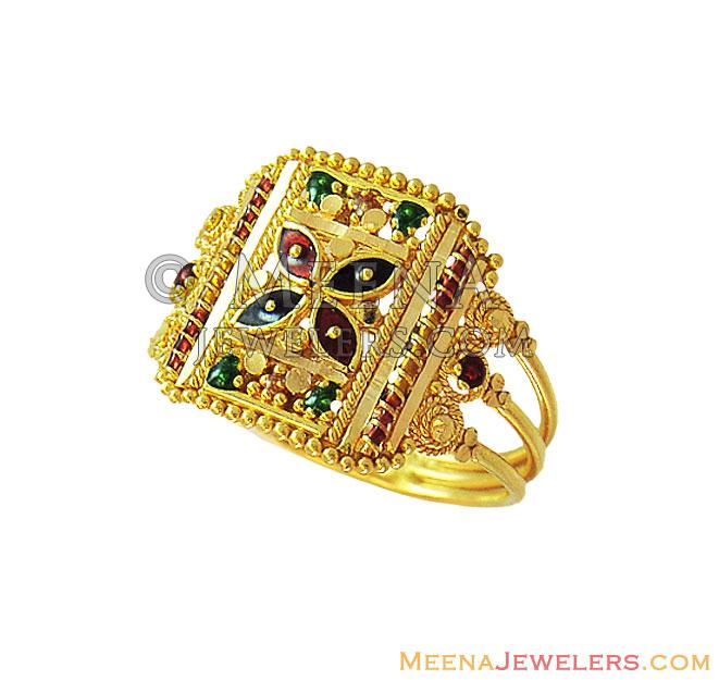 Traditional Meenakari Indian Ring RiLg12473 22K Ladies Fancy