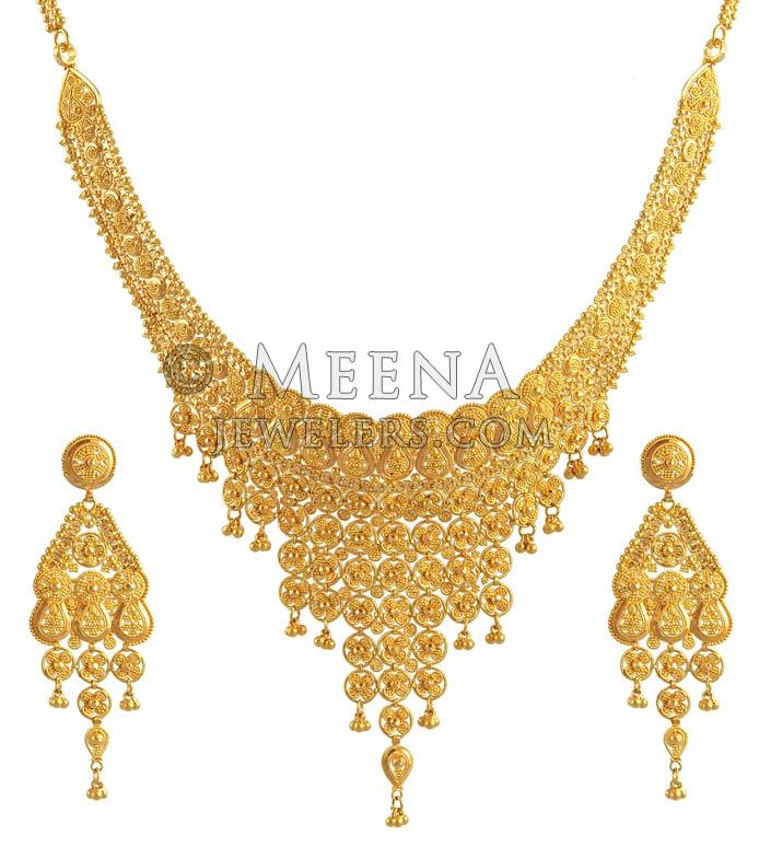 Gold Filigree Necklace Set (22 Karat) - StGo3993 - 22Kt Gold filigree ...