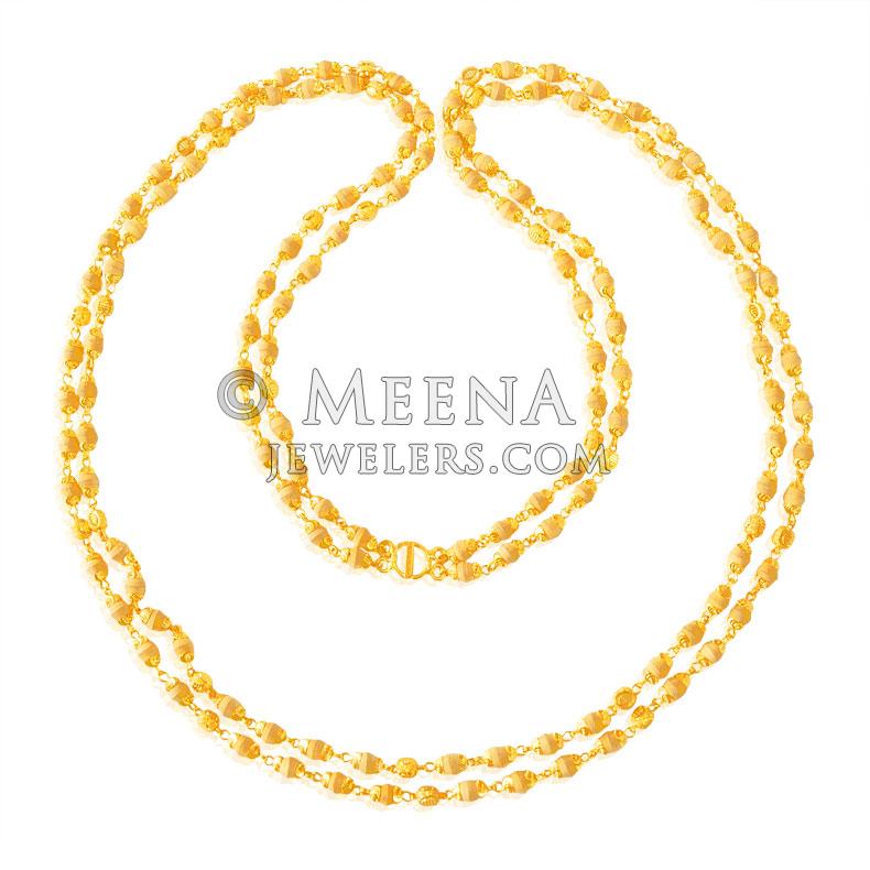 22 Karat Gold Tulsi Mala - ChLo23600 - 22K Gold 2 layered long Tulsi ...