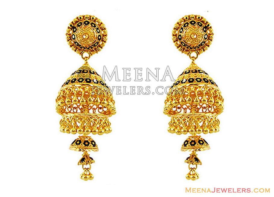 22k Meenakari Layered Chandeliers ErFc13136 22k gold designer layered chandelier earrings