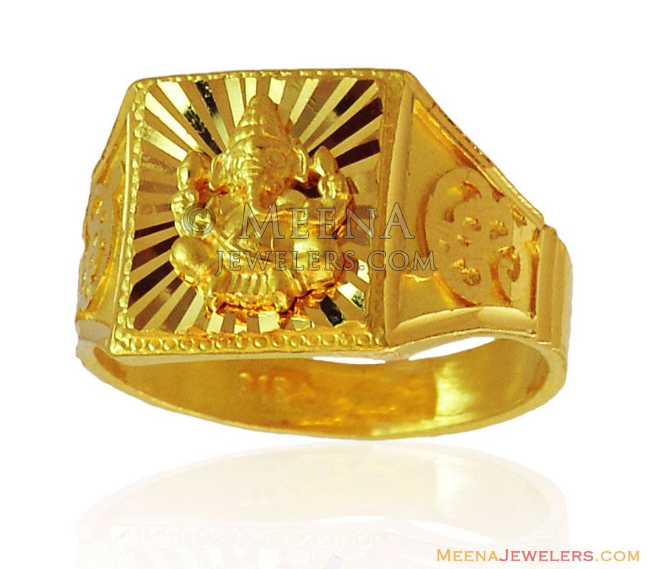 22k Gold Ganesha Ring - RiMs16518 - 22K gold religious ring for men's ...