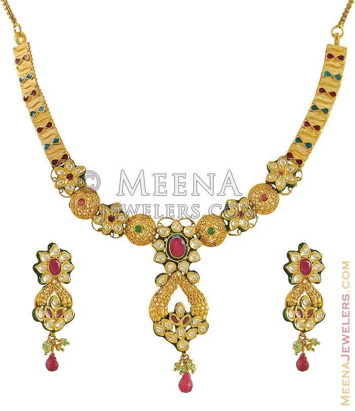 Antique Kundan Necklace Set (22Kt) - StAn9483 - 22k antique necklace ...