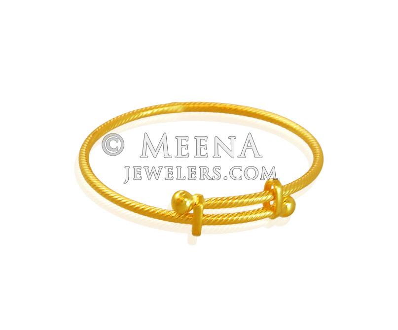 Adjustable 22K Kids Kada (1Pc) BjBa17169 22K Gold Fancy pipe kada