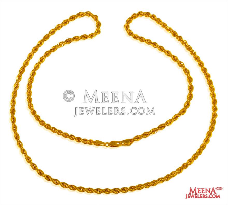 22 kt Gold Rope Chain (20 Inches) ChPl24918 22 Kt yellow Gold Hollow Rope Chain (20 Inches