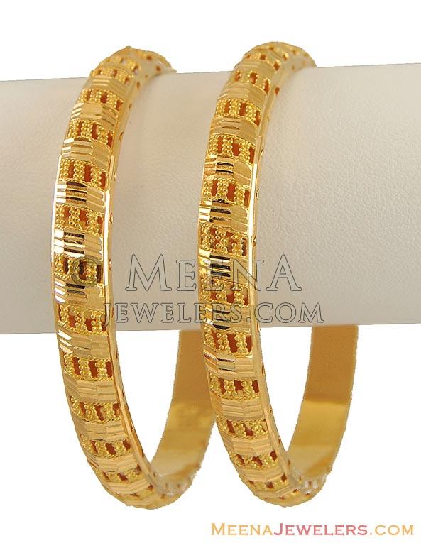 22K Yellow Gold Bangles - BaGo9608 - 22K Gold Handmade Bangles (2 pcs ...