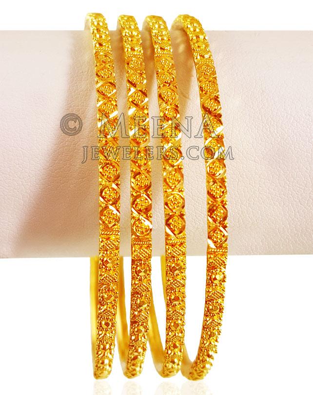 22k Gold Filigree Bangles Set (4Pc) - BaSt22512 - 22k Gold Filigree ...