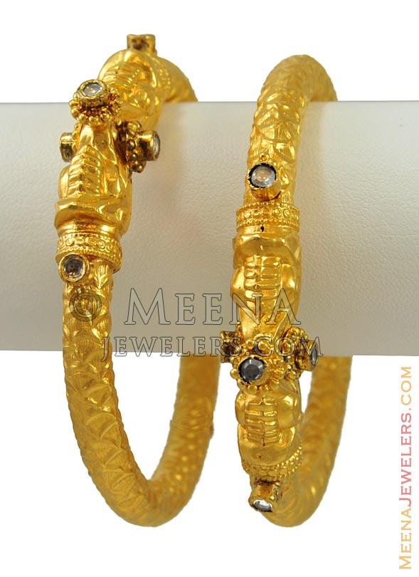 22K Gold Pipe Kada - BaKa10227 - 22K Gold Pipe kadas (2 pcs), with ...